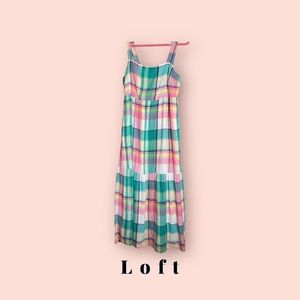 Loft Midi/Maxi Size Medium Petite Pink and Green Summer Dress